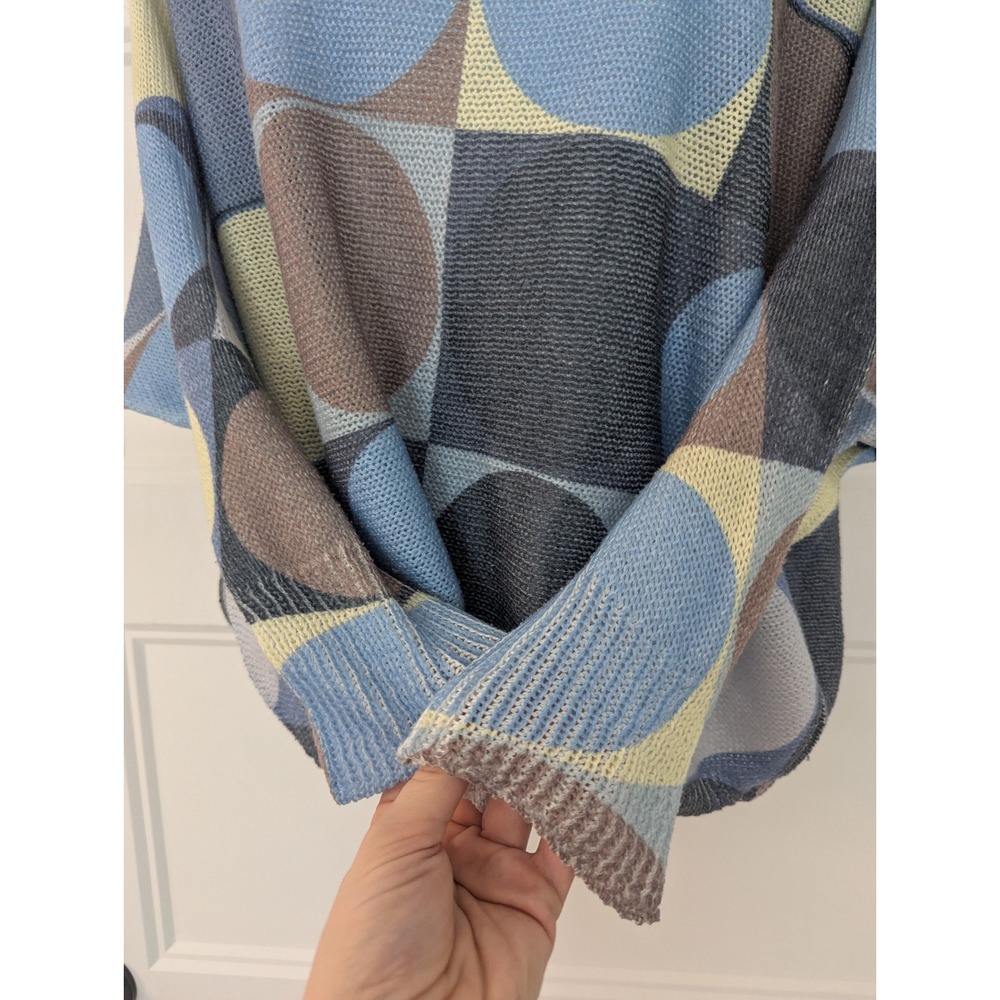 Via Vitale Italy Vintage Geometric Circle Knit Sweater Blue Grey S/M - Picture 2 of 7
